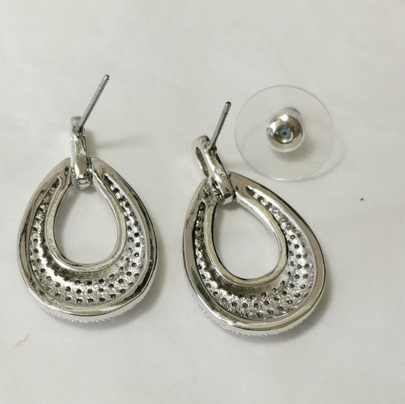 CZ Pave drop hoop earrings in silver 🆕 - Picture 6 of 8